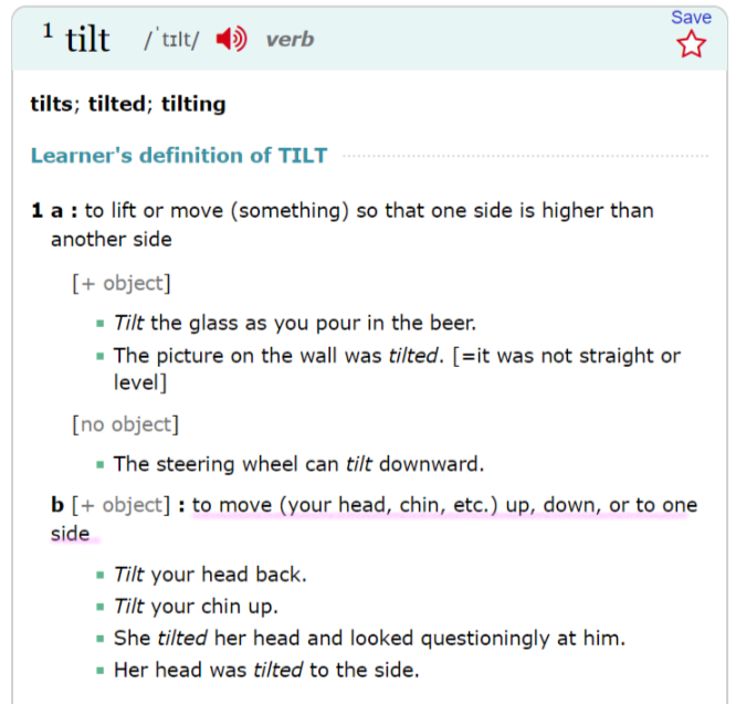 tilt dictionary