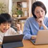 ベネッセのゲーム英語を検討しながら親子でマイクラ英語の効果を考える場面