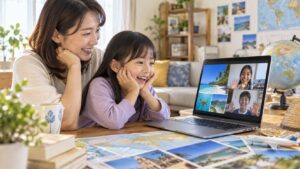 セブ島親子留学の代わりに家庭で英語環境を作ることを考える親子の写真