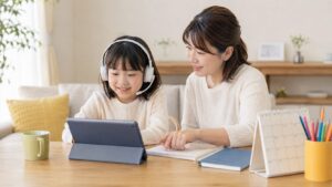 NOVAバイリンガルKIDSに通う小学生が家庭で英語時間を増やす場面